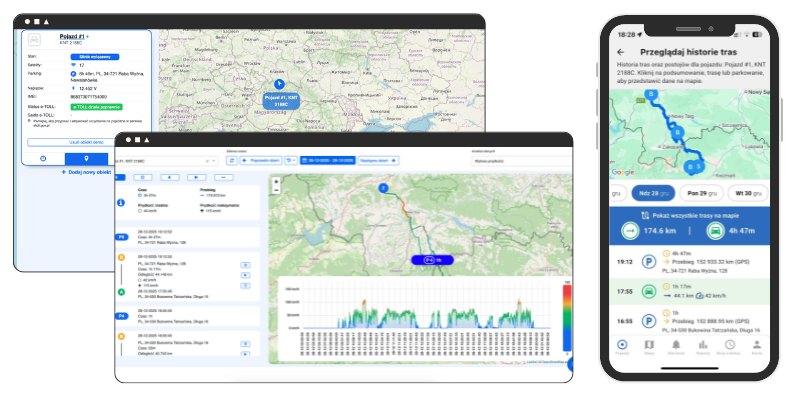Podgląd platformy Floomli GPS: panel www i aplikacja mobilna